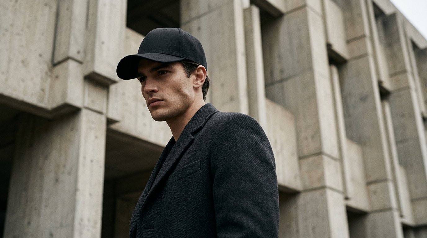 Male fashion model wearing Zyver matte black cap